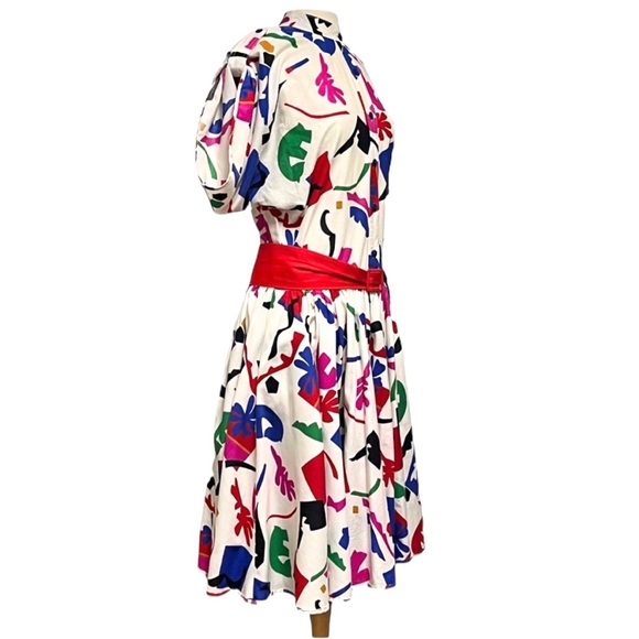 Vintage 80s Cristina and Jan Barbolio Pop Art Drop Waist Dress with Belt - Picture 1 of 16